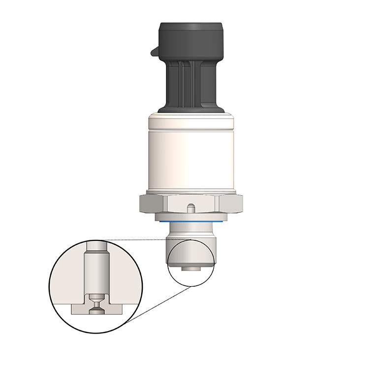 Figure 2. Pressure sensors like Sensata’s PTE7100 have greater than or equal to 10x burst strength up to full scale pressure range of 400 bar and can be configured with a snubber to dampen pressure pulses and help prevent component failure in hydraulic applications where high-pressure spikes are a concern.