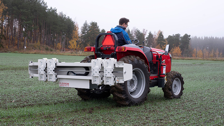 Most farm seeders are built with fixed row spacing, which limits adaptability for different crops or soil conditions. Mounting numerous seed drills on a HILA permits fast and variable row spacing on machines for precision sowing.   | courtesy of Per Frankelius, Linköping University