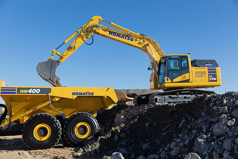 Komatsu's PC210LCE electric excavator features Proterra's lithium-ion battery technology.