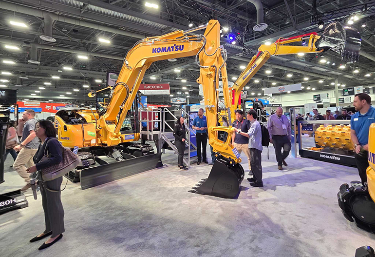 Although mobile machines are becoming more electrified and digital through modern controls, the power density of hydraulics means it's not going anywhere anytime soon, as seen by all the hydraulic cylinders and hoses on these machines from Komatsu.Image by Mary Gannon